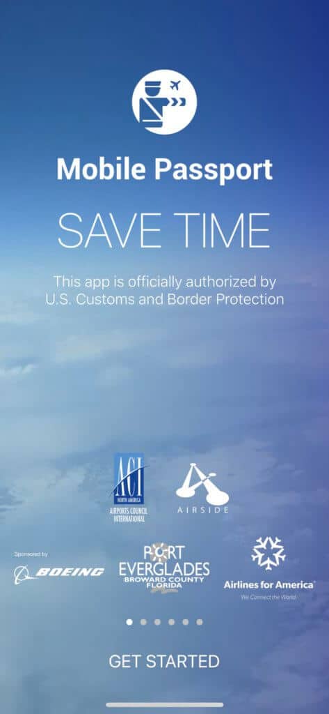 Mobile Passport landing page on iphone