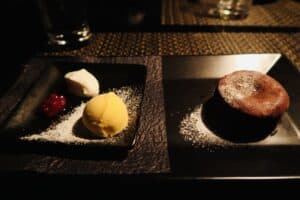 chocolate cake and ice cream from Ninja Akasaka restaurant