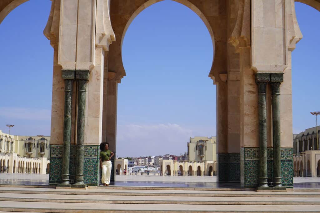 Woman outside Hassan II Mosque