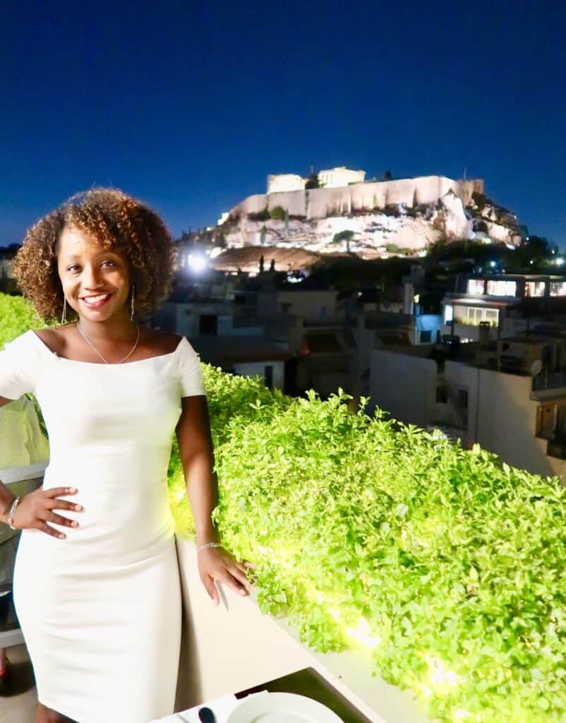 Woman at the Athens Gate Hotel rooftop