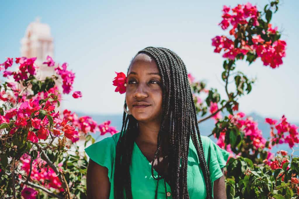 Black woman in Santorini
